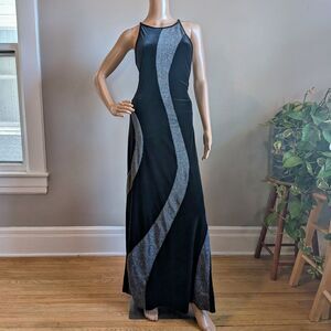 Vintage Y2K Jump Apparel Black Velvet Prom Gown Maxi Dress Glitter Size 3